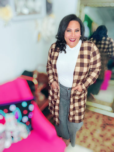 Sew In Love Brown Plaid Cardigan